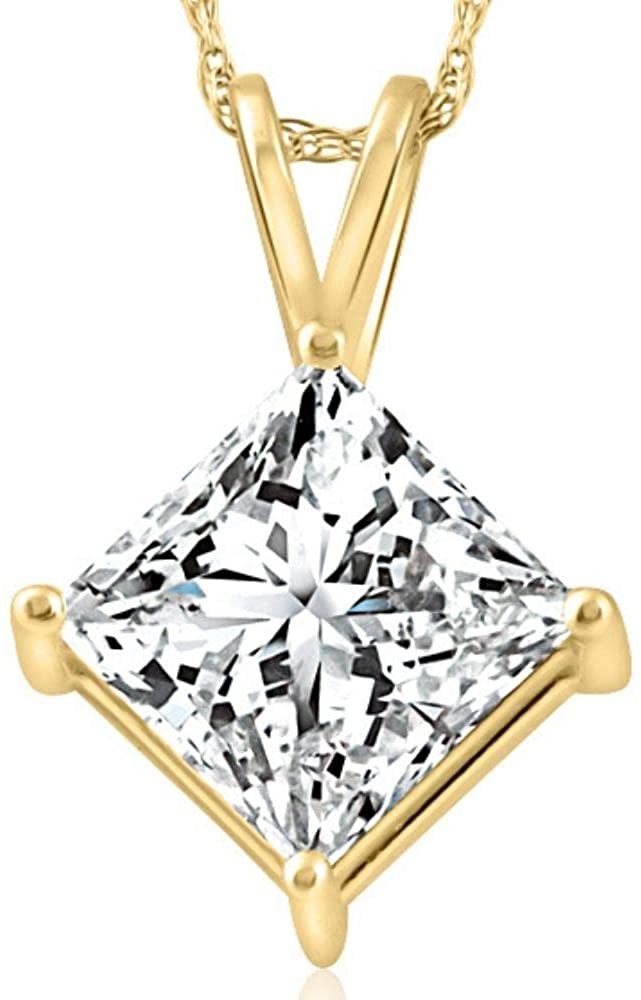 3.09Ct Certified Princess Cut Solitaire Diamond Pendant Yellow Gold Lab Grown