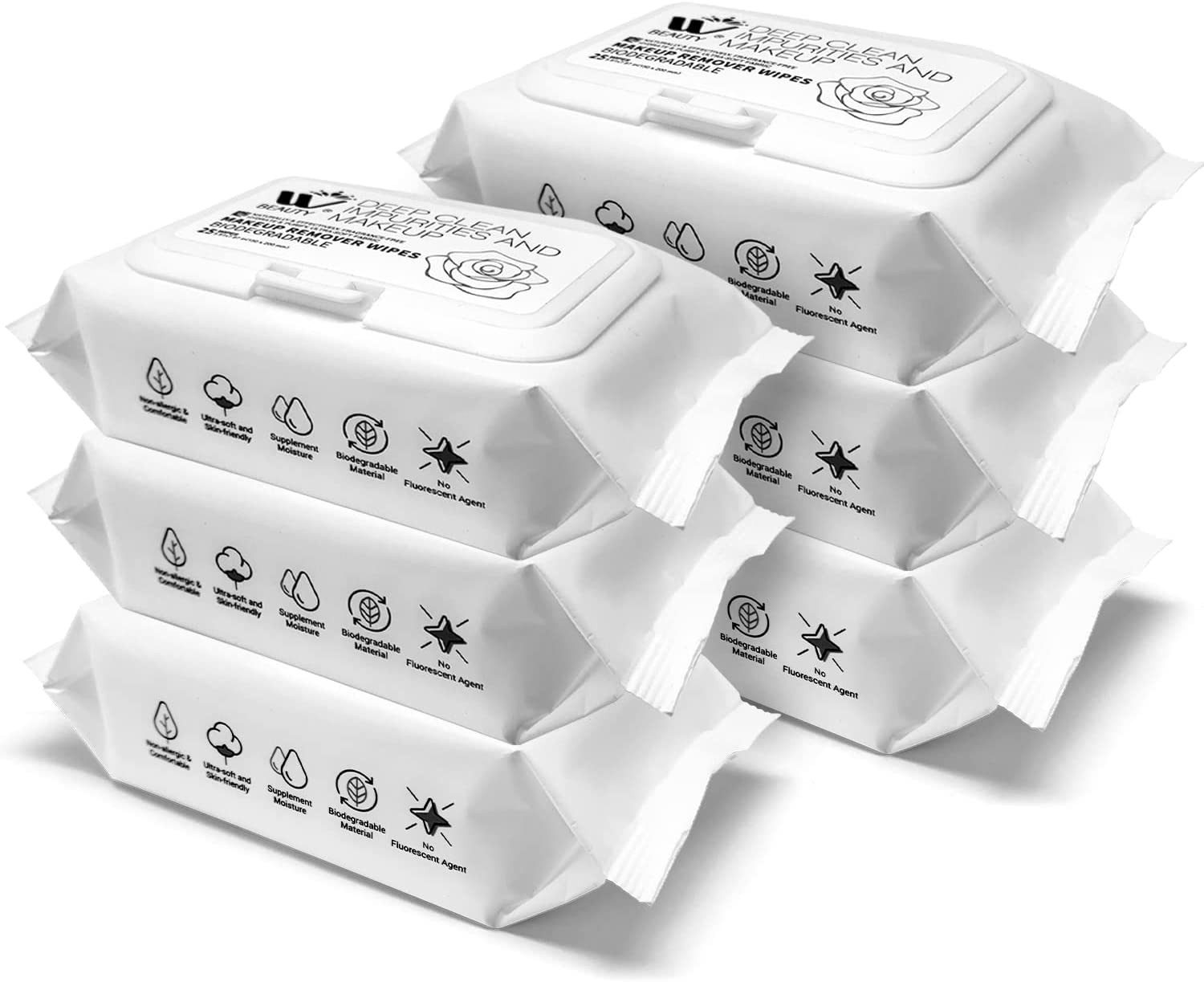 可冲洗湿巾,去除污垢、油脂和清洁杂质,超软棉质面料,无香料,面部湿巾,25 张(6 件装)